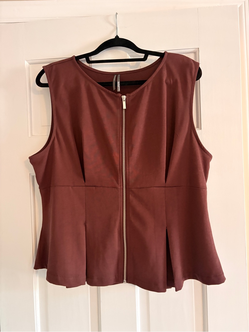 Anthropologie Sleeveless Zip-Front Peplum Top in Rust